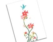 Blank Note Card- Hummingbird Spring Birds Flowers Red Blue Happy