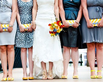 Bridesmaid Clutch Purse, Yellow and Gray, Wedding Clutch, Chevron Clutch, Personalized, Choose Colors