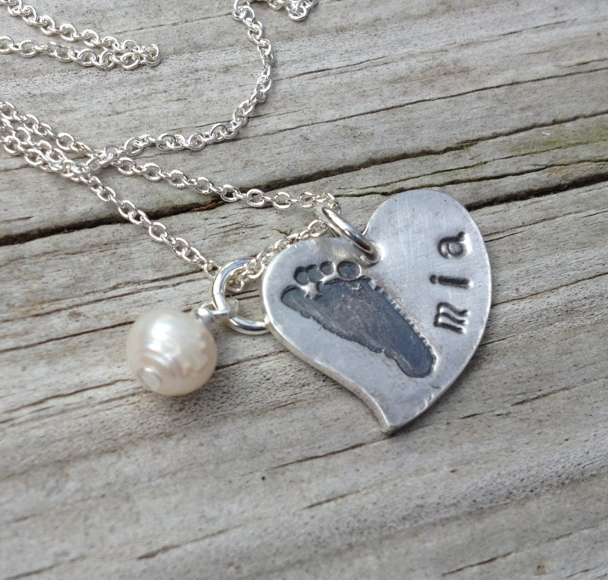 YOUR CHILDS Actual FOOTPRINT In Fine Silver--Heart Pendant Necklace--Keepsake