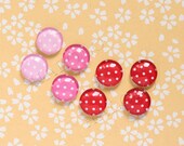 8pcs handmade colors of passion red and pink round clear glass dome cabochons 12mm (12-0600)