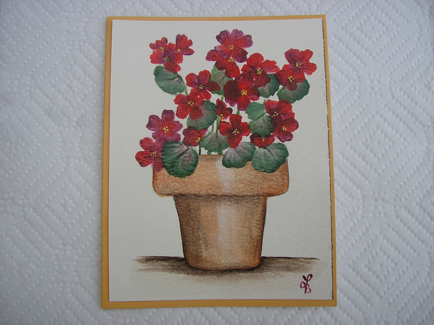 Painted Geraniums Card Hand Painted Cards