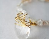 Crystal Clear Chandelier Ring - Large - Chunky - Mod - Runway - Statement - Bronze - Gold