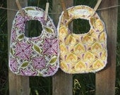 Custom Baby Girl Gift Set with  2 bibs   in bright floral fabrics