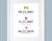 Personalized Art Date Print. Gift for Parents. Parents Anniversary Gift. Family Birth Dates Silhouette Art 8x10inch. Wedding Anniversary.