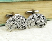 Hedgehogs Cufflinks. Antiqued Silver Pewter Cufflinks