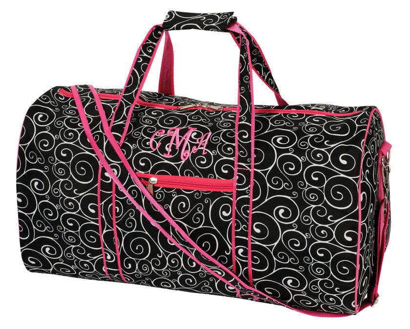 Large Duffel Bag Black White Pink Swirl - Monogrammed