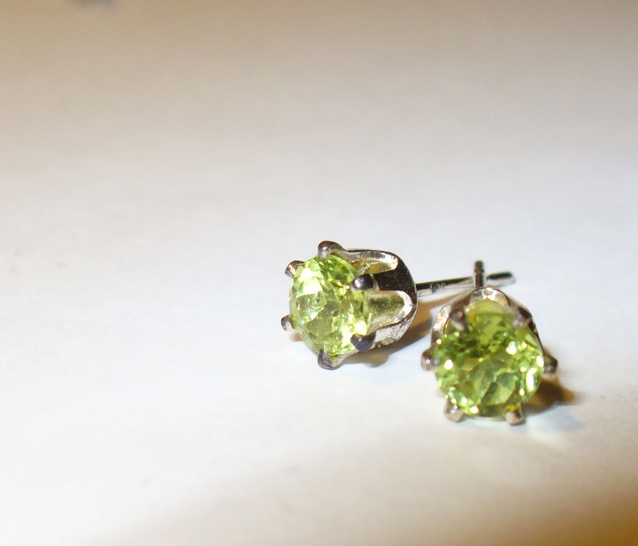 Peridot Earrings in Solid Sterling Silver Settings - Genuine, Natural Gemstones