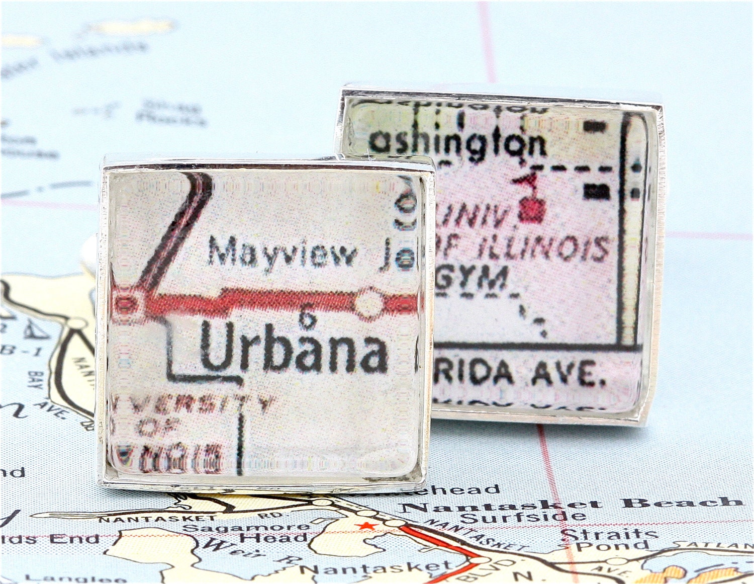 Cufflinks made from a Vintage Map of University of Illinois at Urbana - with Gift Box