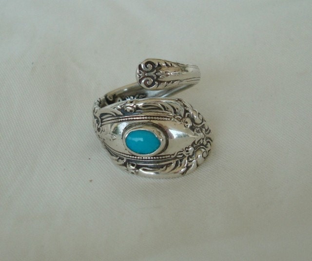 Vintage Turquoise King Richard Towle Sterling Spoon Ring dmfsparkles