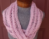 Pink, hand knitted cowl/infinity scarf in cotton for year round use