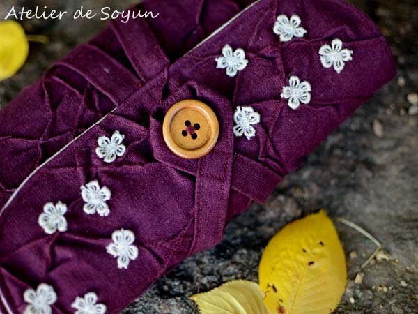 Custom Handmade Interchangable Knitting Needle Roll Up Case Organizer Holder in Textured Eggplant Purple