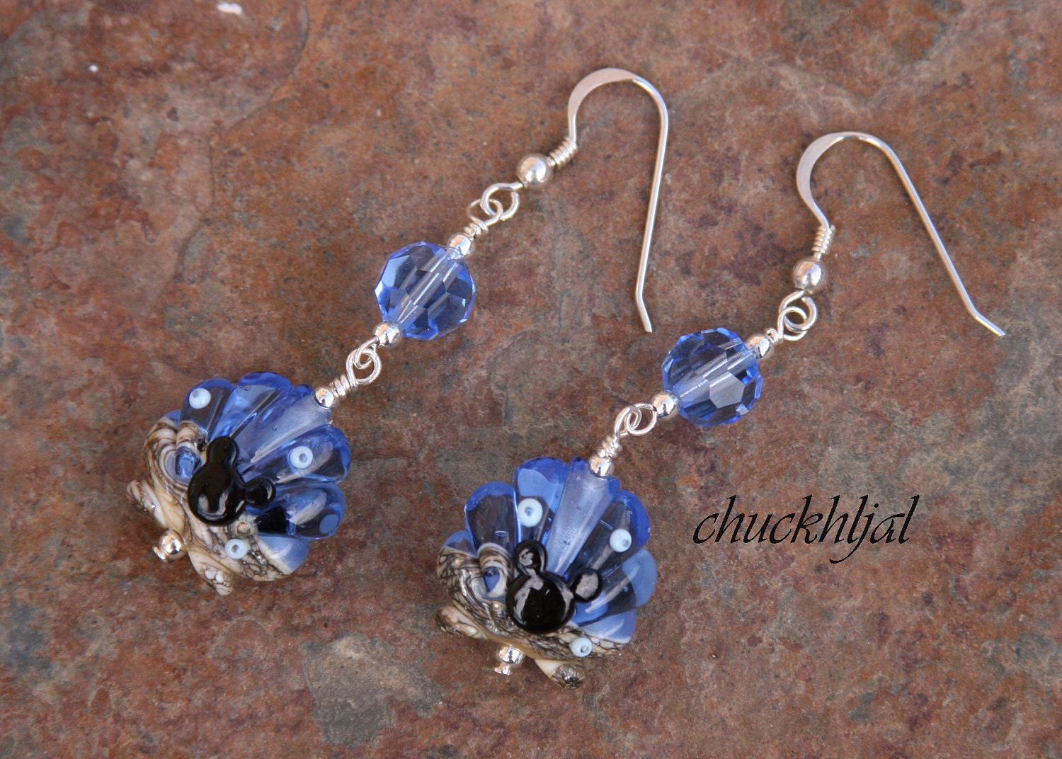 Blue Princess Ocean Sea Cruise Disney Inspired Mickey Minnie Mouse Style DeSIGNeR Earrings Lampwork Beach Summer Sand Shells