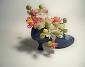 REDUCED PRICE Petite Silk Flower Arrangement In A Blue Princess High Heel Shoe Pink And White Berry Accents - TeacupTussie