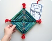 Hand Woven Textile Art Wall Hanging- Ojo de Dios - With Illustrated Affirmation Card