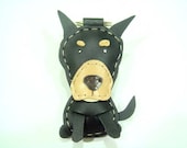 Leather Keychain - Logan the Doberman Pinshcer leather charm ( Black )