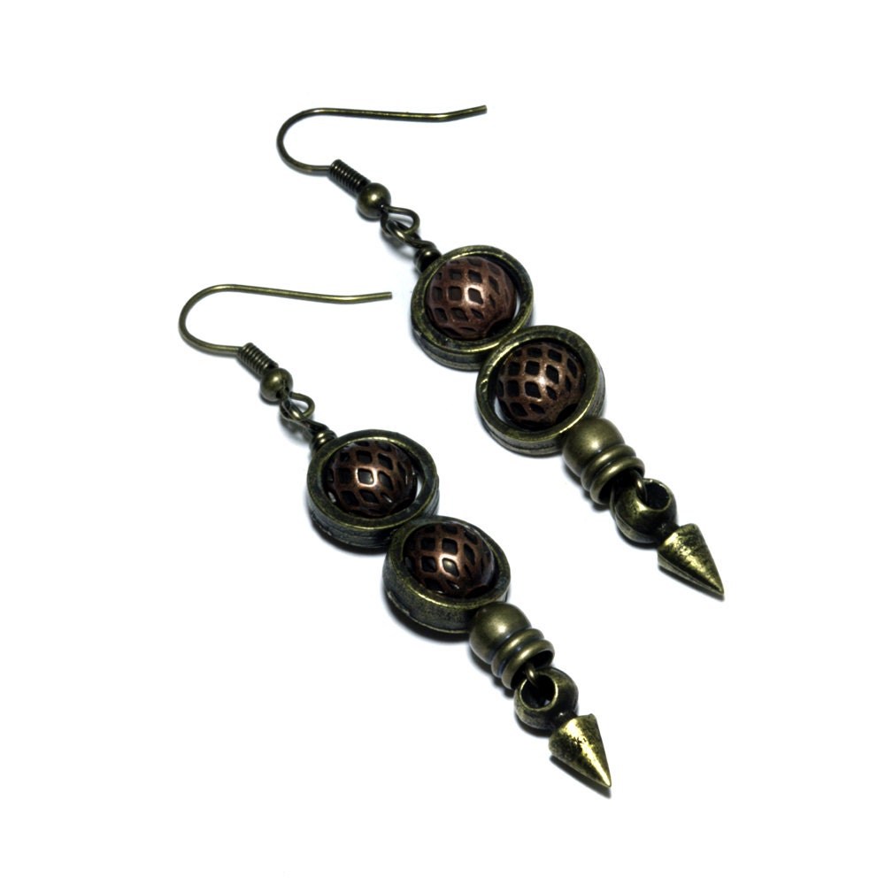 Steampunk Earrings - Copper and Antique Brass