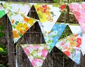 bunting - garland - banner - vintage linens //  9 feet long