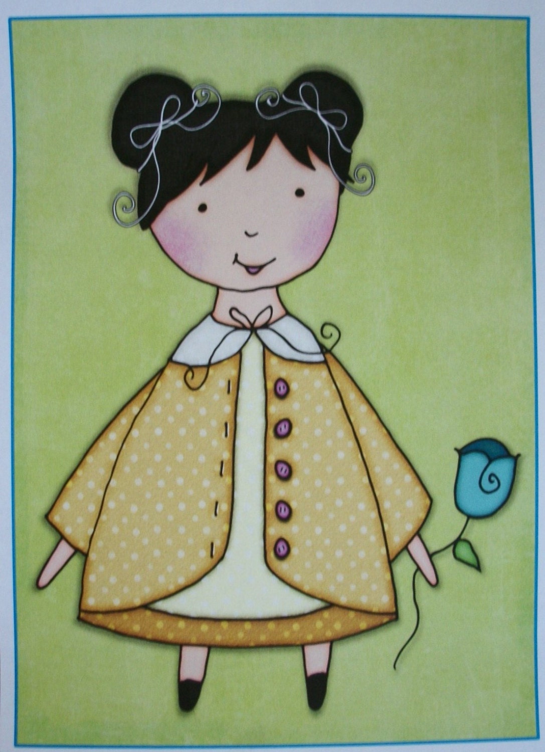 SWEET WaLL ART - Girl and Blue Flower- Your choice of 5" x 7" or 8" x 10" - Whimsical  - EWA7675