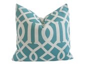 Free US Shipping-New Arrival-Indoor/Outdoor Decorative Designer Pillow Cover-18 inch-Imperial Trellis In Aqua