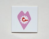 SALE Small screenprinted tile/coaster bird in my heart