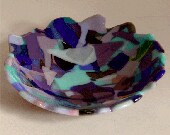 Fused glass bowl - blues art  glass