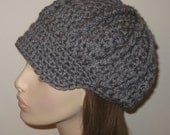 Heather Grey Crocheted Billed Newsboy Hat Winter cap