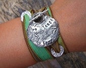 Yoga Jewelry, Silk Wrap Bracelet, Handstamped Jewelry, STERLING Silver READY to SHIP Gift Under 50, Hand Stamped Live Laugh Love