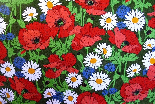 vintage fabric  - poppy cornflower daisy - Field Flower - Sekers