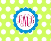 Dots with Flower Framed Monogram Notecards