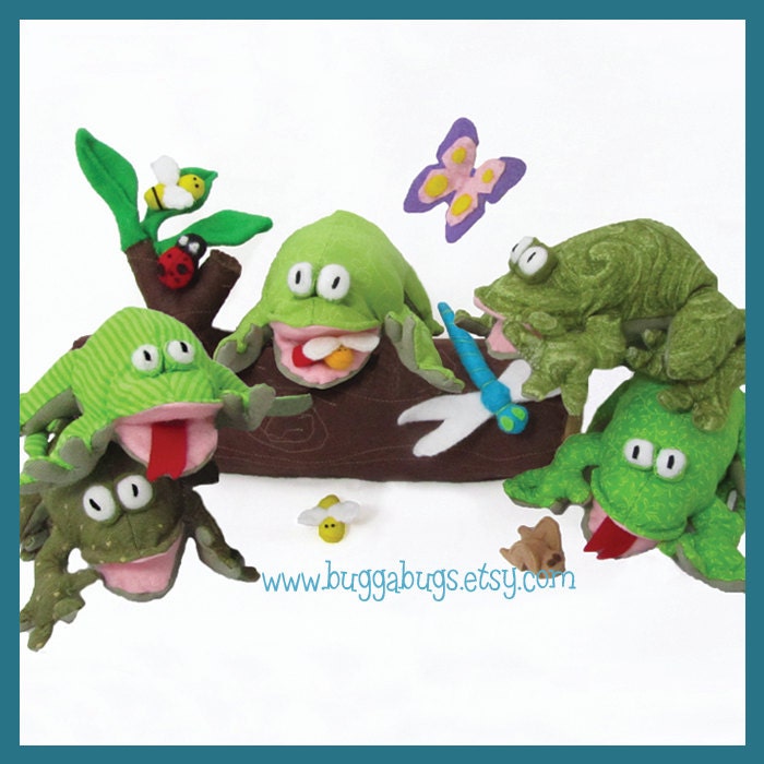 NEW Five Green & Speckled Frogs - PDF Doll Pattern (Frogs, Bugs, Log)