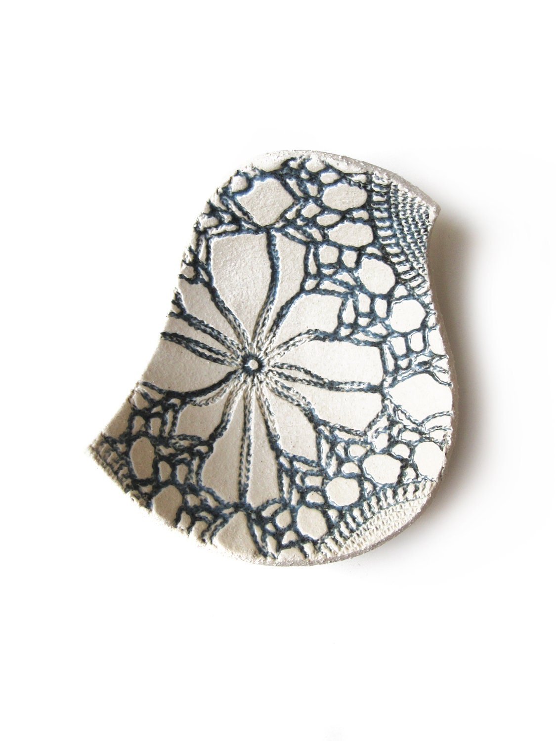 Handmade Blue Bird Bowl Cream Ceramic Pottery Candle holder Modern Cottage Chic Style Home Decoration