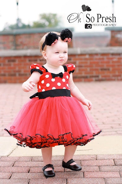 MINNIE MOUSE dress TUTU  Party Dress  in Red Polka Dots super twirly  dress 1st Birthday party