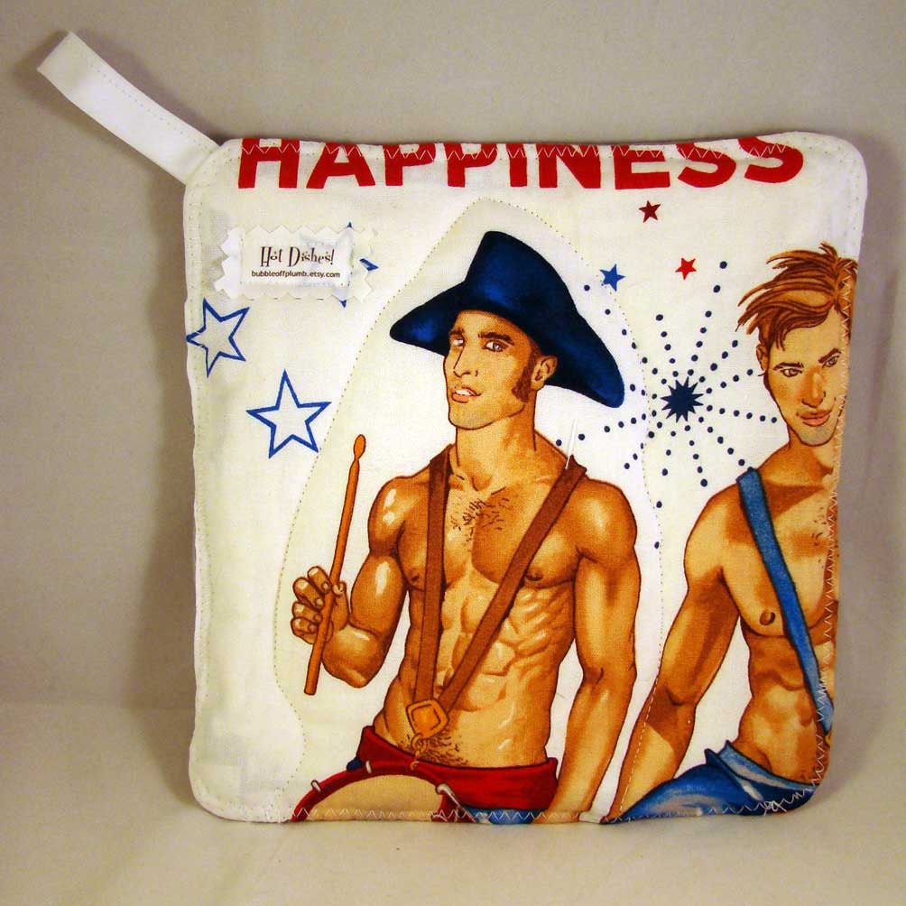 Hot Dishes - Finally A Man Who's Handy In The Kitchen - Shirtless Revolutionaries Pot Holders