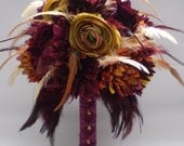 REGAL RUSTIC Wedding Bouquet With Feather Accents And Feather Bow
