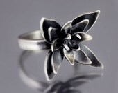 Oxidized Spring Blossom Ring - OOAK Sterling Silver Statement Ring - Nature Jewelry