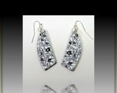 polymer clay Doodle Flower Graphic Black & White Earrings