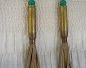Leather & Metal Tassel Earrings with Antique Jade Beads