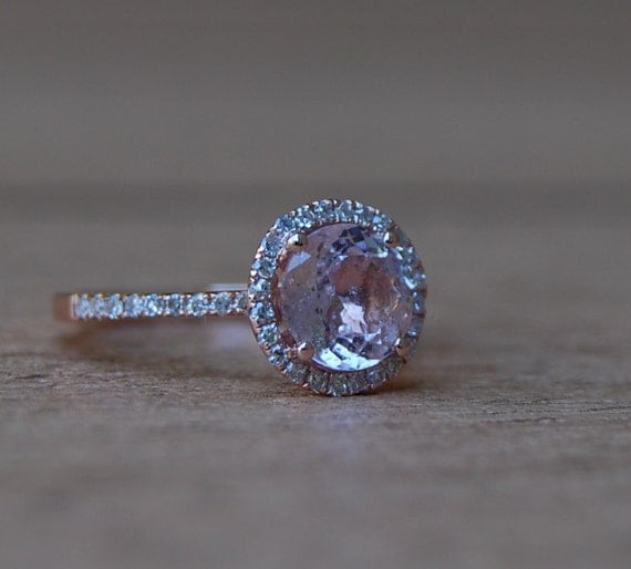 1.76ct round Peach sapphire Champagne sapphire ring diamond ring 14k rose gold Engagement ring