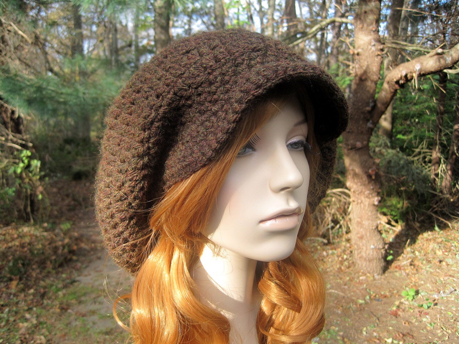Crochet Hat, Crochet Newsboy Hat, Womens Slouchy Hat, Rasta Hat, Adult Beret, Autumn Fall Fashion Walnut Brown