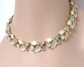 Vintage Pastel Rhinestone Enamel Necklace - White Moonglow