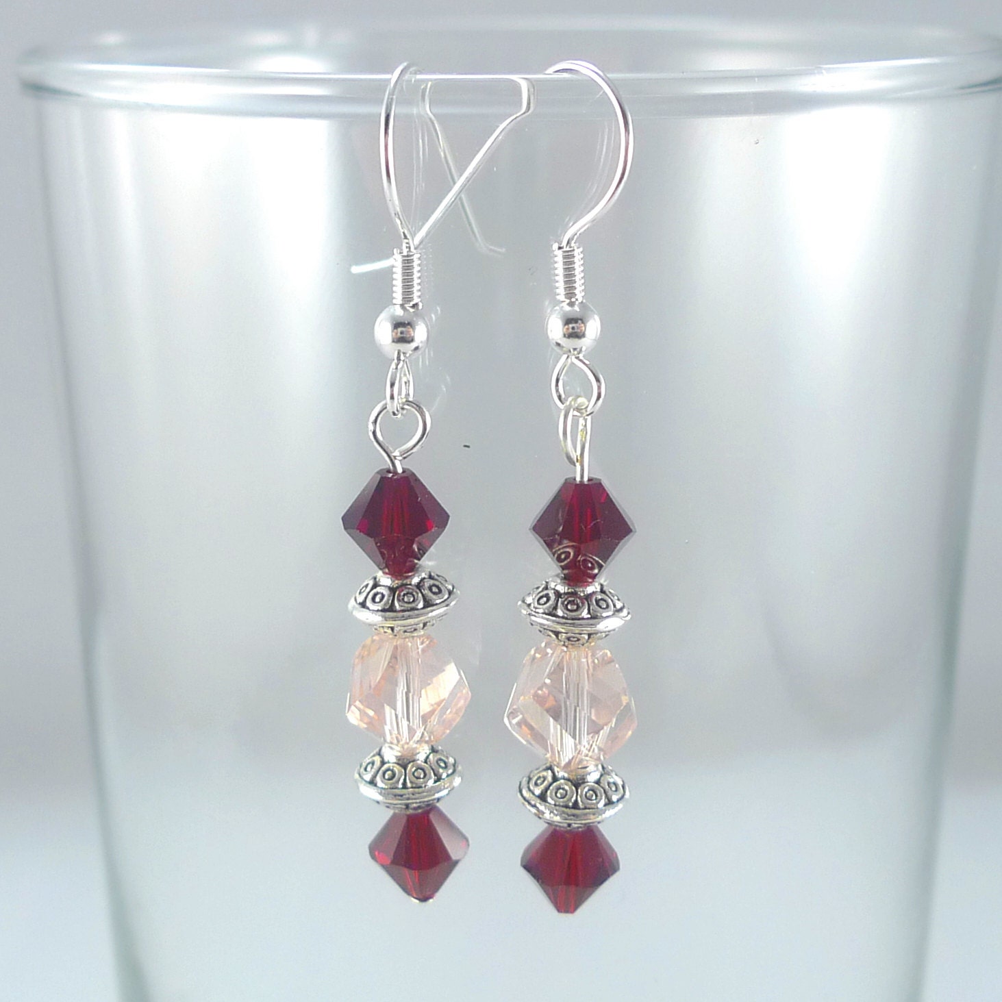 Red and Light Pink Crystal Earrings