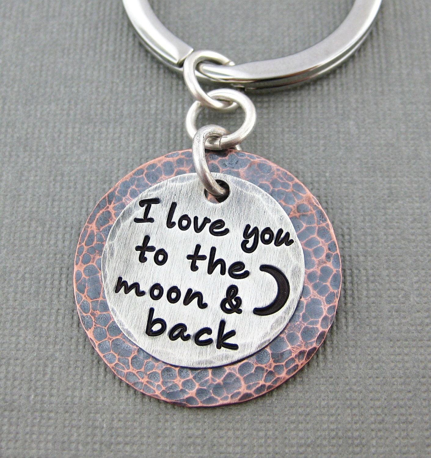 I love you to the moon and back - Oxidized Sterling Silver and Copper Key Chain (GM018)