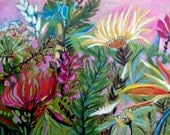 Original Large Flower Bohemian Abstract Painting 48x24x1.5 Deep Gallery Wrap Canvas