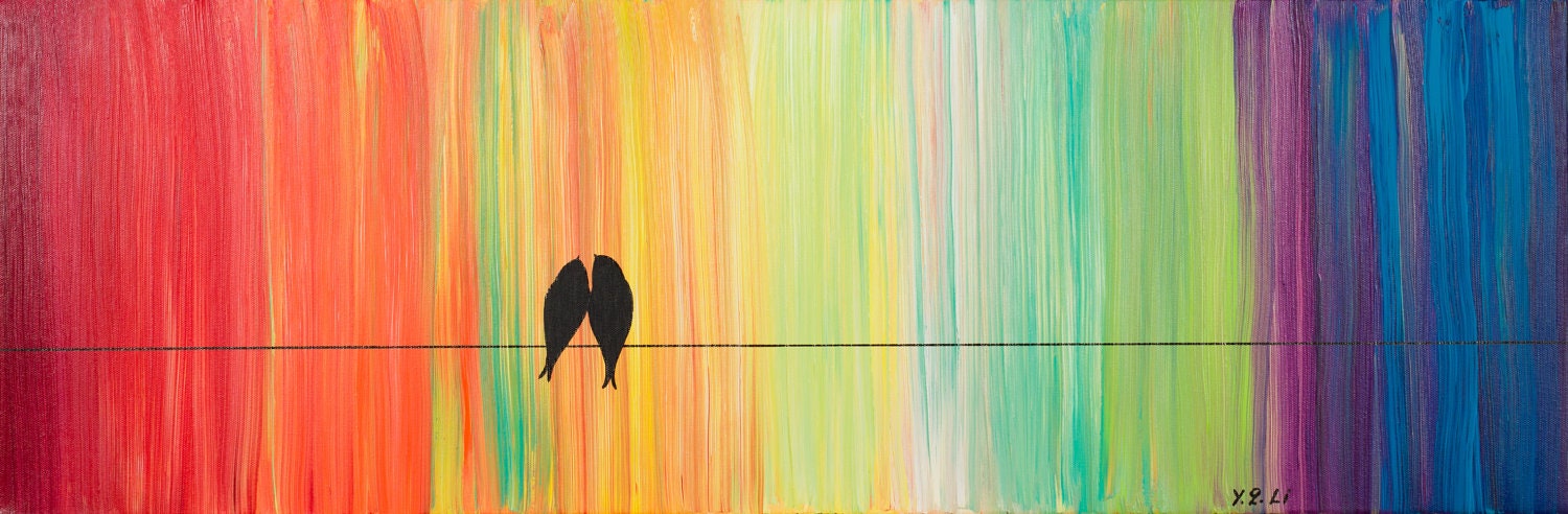 36 Original Modern Abstract Heavy Texture Impasto Acrylic Painting Landscape Love Birds Wall Décor "The Promise VII" by QIQIGALLERY