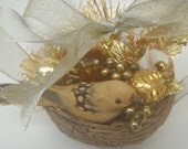 Glittery GOLD Birds Nest hanging Ornament Christmas Decoration