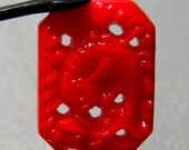Vintage Czech Art Nouveau Koi Fish Red Rectangle Flat Back Glass Tiles/Cabochons 25x19mm (2)