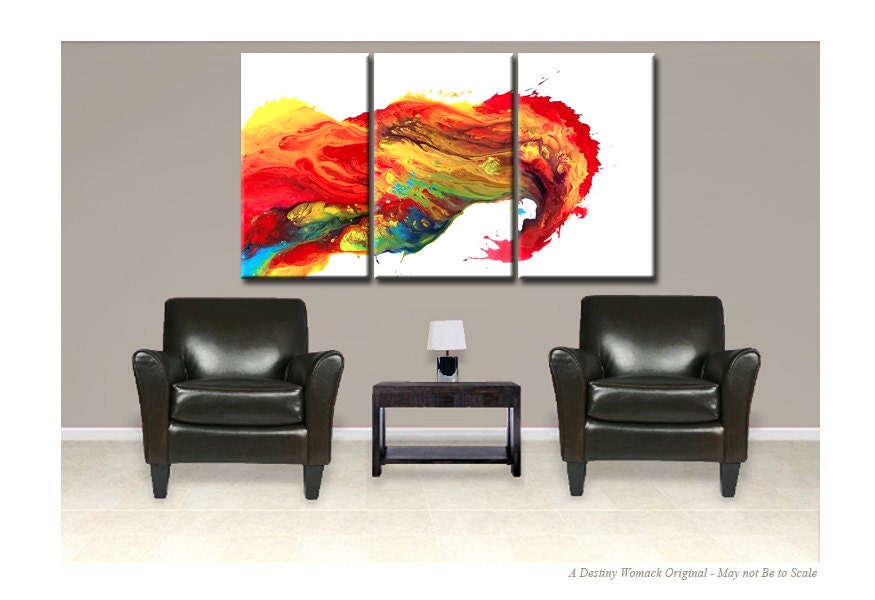 Abstract Canvas Art Painting 3pc 72x36 Contemporary Original Modern Art by Destiny Womack - dWo - Riding the Wave
