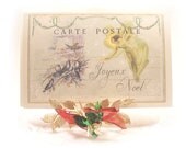 Joyeux Noel Christmas Card, Set of 10, Paris Christmas,  Vintage Holiday Card House Fairy Winter Birds on branch