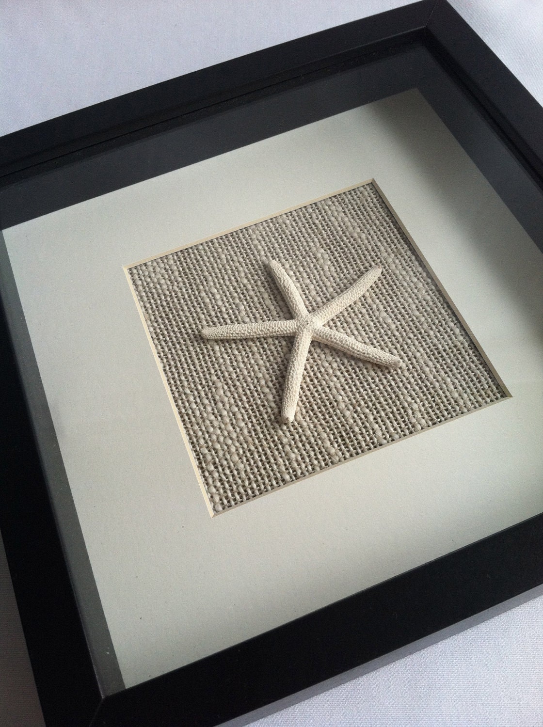 Starfish Wall Hanging Natural Linen Black Frame