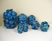 7pc Vintage INARCO Mood Indigo Fruit Ceramic Canister, Creamer, Candy Dish, Salt and Pepper set- Made in Japan